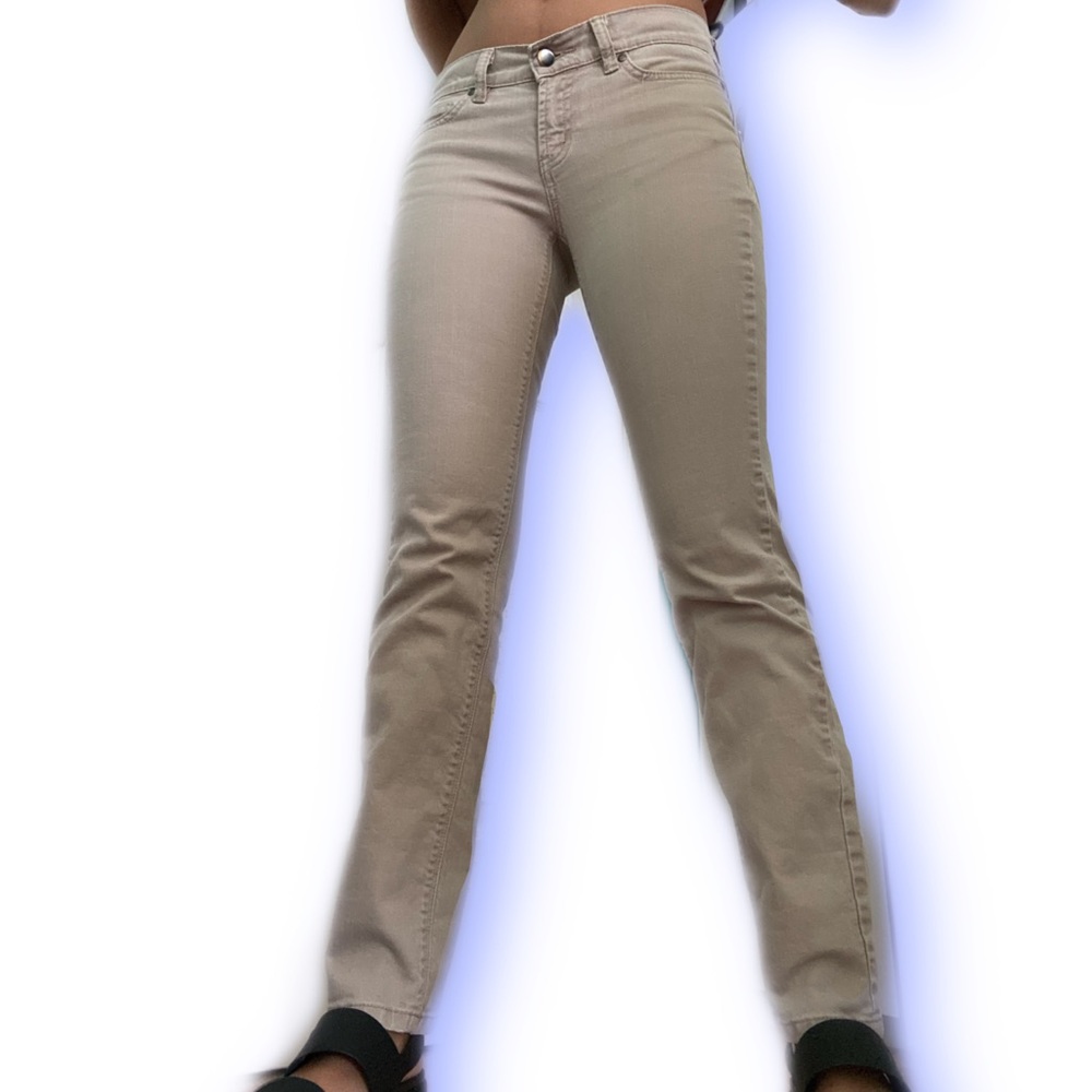 mid rise straight leg taupe / brown jeans. size 2